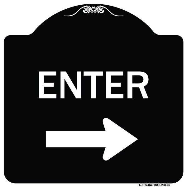 Parking Lot Enter Right Arrow Heavy-Gauge Aluminum Architectural Sign, 18" x 18", BW-1818-23426